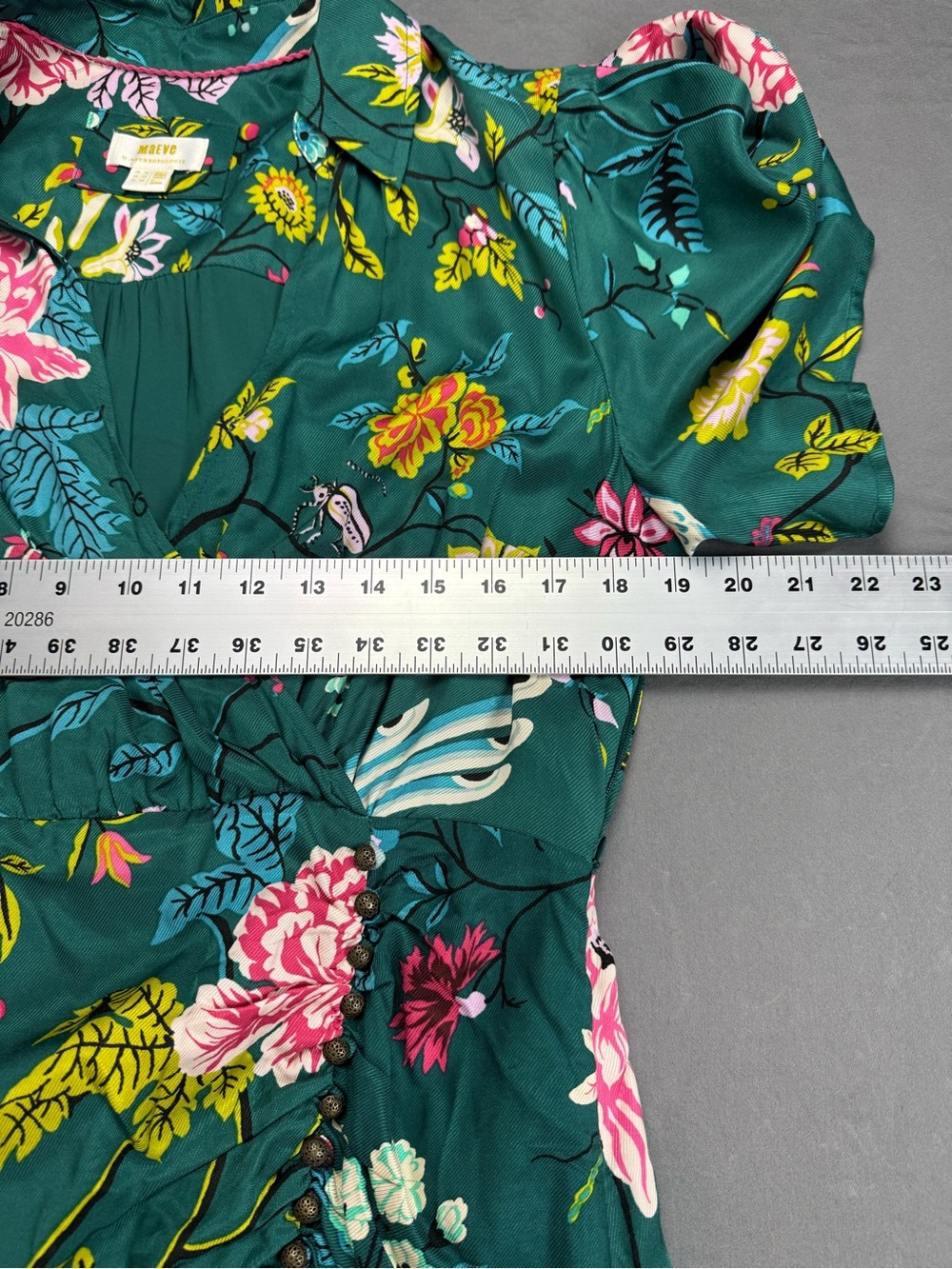 Maeve by Anthropologie Buttonfront Shirt Dress Green Botanical Birds Size 12 - Picture 5 of 16